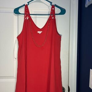 Mine Red Sleeveless Blouse with Chain Detail